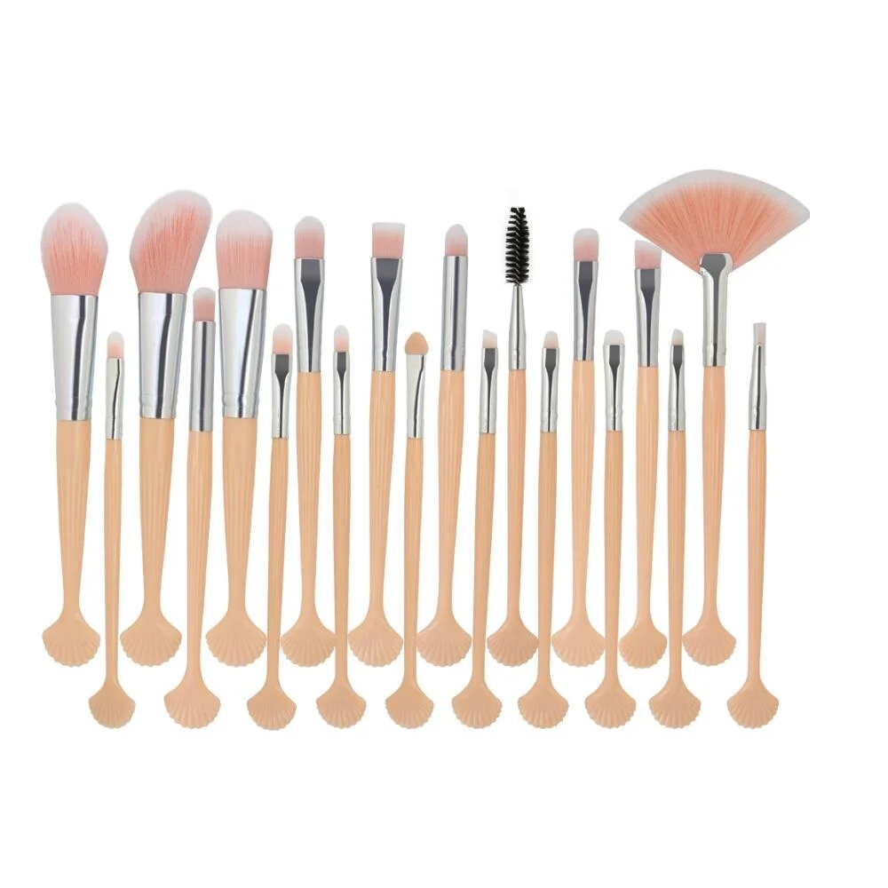 20pcs PINK 20 шт Профессиональный набор кистей для макияжа в форме ракушки тени для бровей консилер Румяна Пудра основа многофункциональная косметика - Handle Color: 20pcs PINK