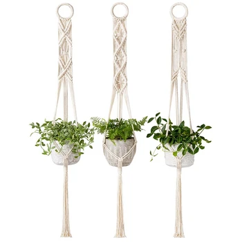 

Hot Sale Macrame Plant Hanger Set Of 3 Indoor Wall Hanging Planter Basket Flower Pot Holder Boho Home Decor Boho Hanging Plant