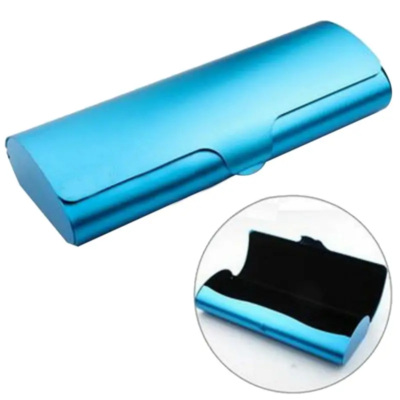 Matte Slim Hard Metal Glasses Protection Reading Eyeglasses Case Spectacles Box, Blue