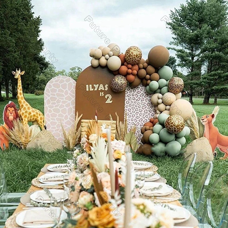 

101pcs Jungle Party Animal Balloons Arch Birthday Decorations Kid Sage Green Apricot Ballon Garland Anniversary Decor Supplies