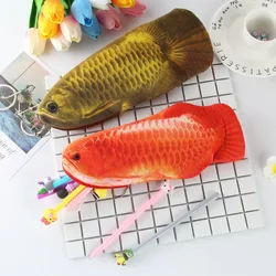 Sac à crayons en peluche Arowana, Simulation 3D de Golden Arowana, avec grande capacité, sac de papeterie à fermeture éclair, jouets créatifs pour enfants 