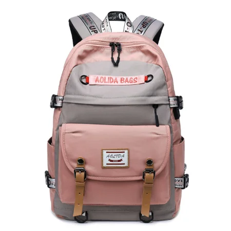 Gray pink Оксфордский рюкзак для ноутбука для женщин, школьный рюкзак высокой емкости Mochila Feminina, Ретро стиль, женские рюкзаки для путешествий, школьный рюкзак - Цвет: Gray pink