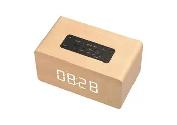 

Portable wireless 10W dual driver speaker LED TF card AUX FM radio for iPhone bluetooth speaker digital alarm clock wooden V4.2