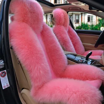 

Pink 2020 High Quality 100% Australian Wool Car Seat Cover Fur Winter Warm Natural Wool Seat Cushion 1PC Front Car Seat Cover