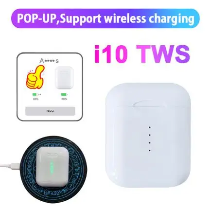 I10 tws bluetooth наушники всплывающие Мини Беспроводная зарядка сенсорное управление
