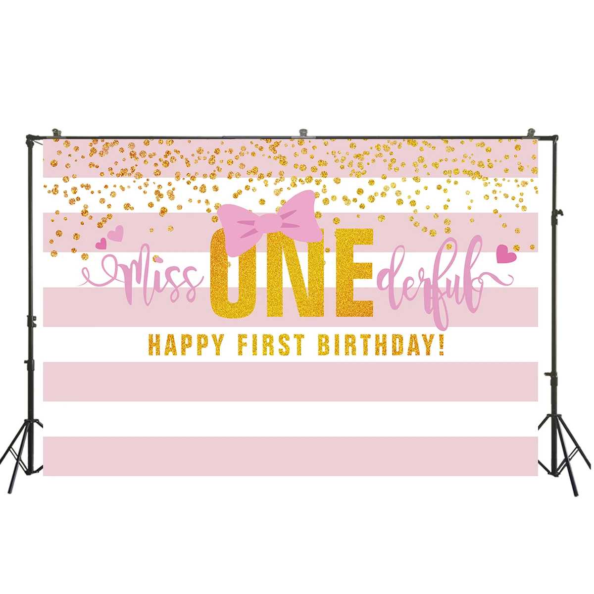 Фотофон первый день рождения onederful miss baby girl золотой лук полосы фон фотостудия