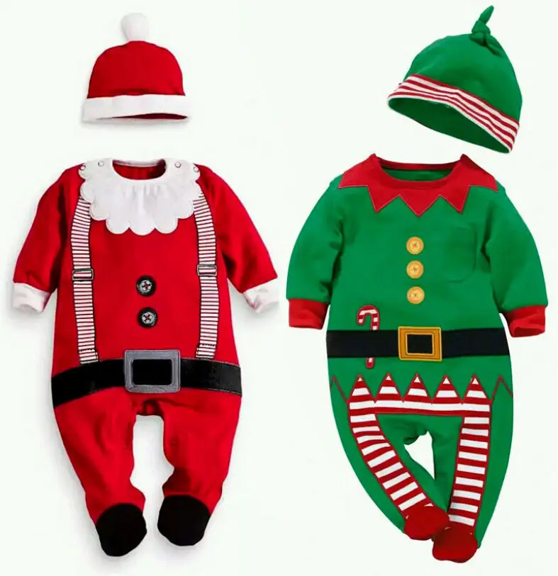 Рождественская Одежда для новорожденных мальчиков и девочек от 0 до 24 месяцев комбинезон, боди, шляпа, костюм Милый хлопковый Мягкий комбинезон с рисунком