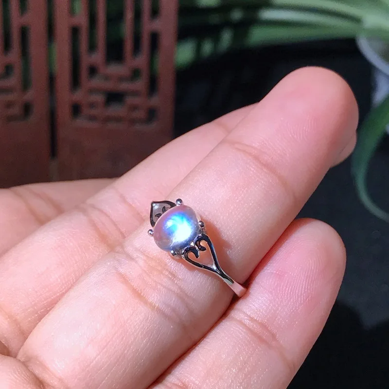 Изысканное женское серебряное кольцо с лунным камнем, натуральный камень, серебро 925 пробы, хороший цвет, подарок на день рождения, подарок на год