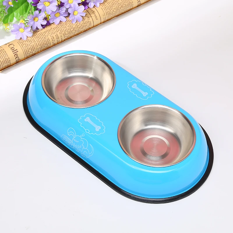 Blue Собачья миска для кормления, миска для воды, миска для домашних животных с двойной головкой, кормушка, аксессуар для котов - Цвет: Blue