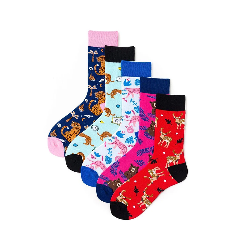 1 пара зимних забавных носков унисекс для мужчин и женщин хлопковые спортивные носки с фруктами, животными, оленями, леопардом, медведем, арбузом, гамбургером