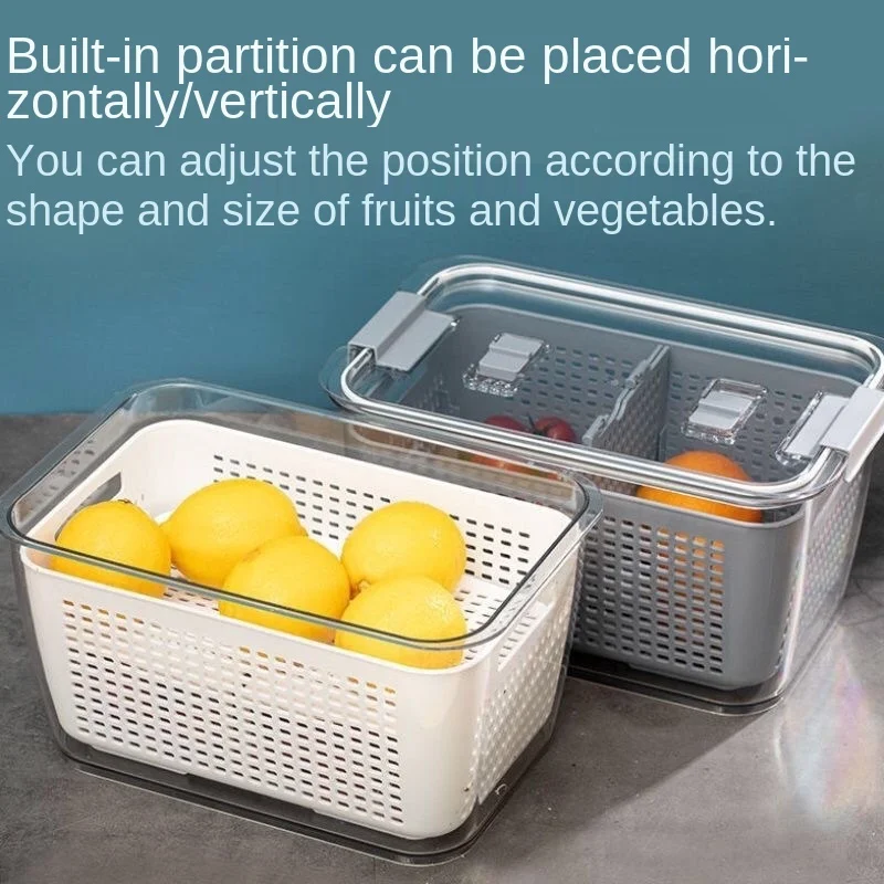New Refrigerator Fresh Box Creative Drain Fruit And Vegetable Storage Box Double Sealed Kitchen Drain Basket