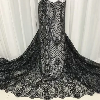 

African Net Lace Fabric 2020 black High Quality Lace Nigerian Wedding Lace Fabrics Sequins French Tulle Lace Material yellow