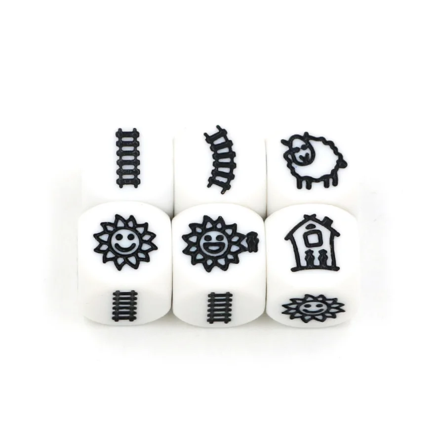 6PCS White Acrylic Dice 18mm Cartoon Rail House Sunflower Sheep Six Sided Educational For Board Game Accessories | Спорт и