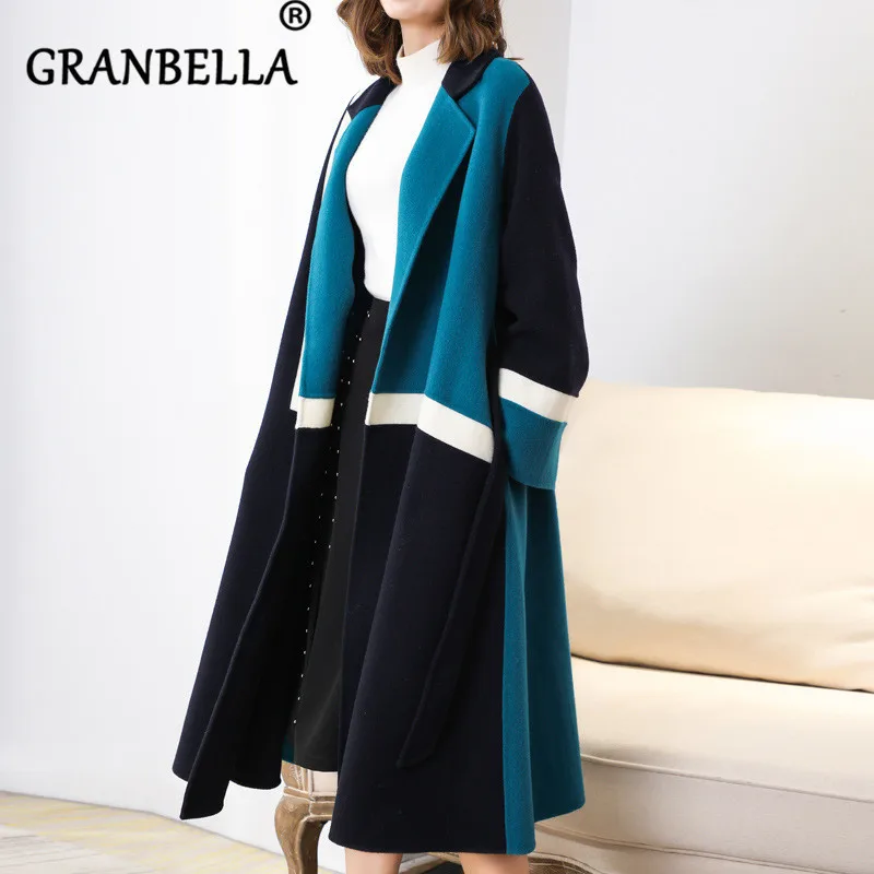 

2019 Double-sided Cashmere Coat Patchwork Long Sleeve Open Front Vintage Soft Female Cardigan Woolen Coat Loose Outerwear