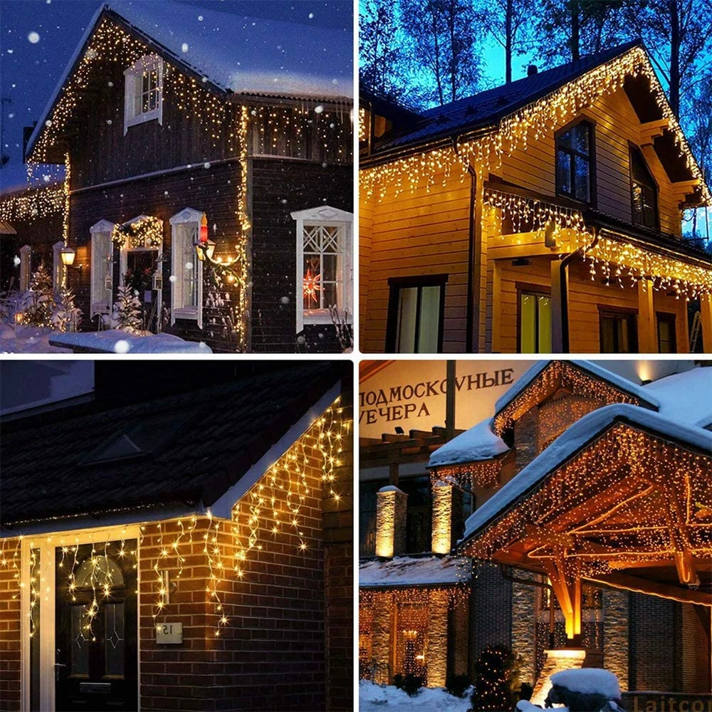 12M LED Icicle String Lights Fairy Curtain Christmas Lights ghirlanda per Outdoor Garden Party Home Street 2023 capodanno Decor