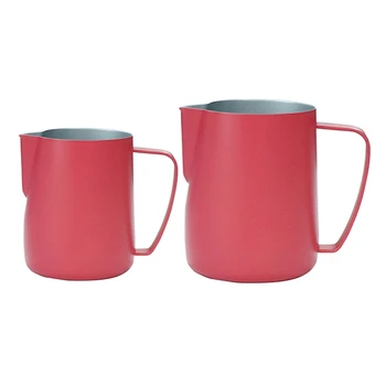 

2x Milk Jug Stainless Steel Frothing Pitcher Pull Flower Cup Coffee Milk Frother Latte Art Milk Foam Tool Coffeware(Red,600Ml&35