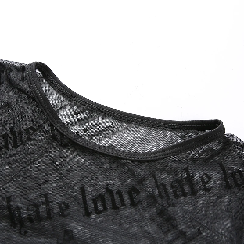 Waatfaak, черный, с надписями, прозрачный топ с длинным рукавом, Сексуальная футболка, Женская сетчатая Повседневная футболка, женская уличная одежда, Harajuku, футболки