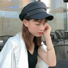 HT2642 Плоские береты топ из искусственной кожи женская шляпа корейский стиль Леди моряк, капитан кепки берет шляпа женская кепка газетчика художника малярные шляпы