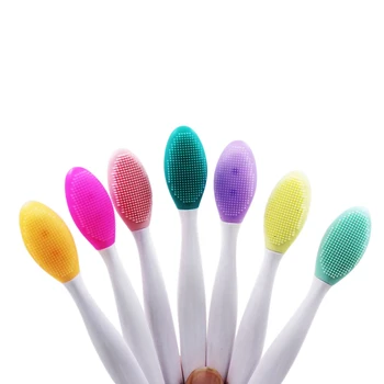 

6 Pcs Random Color Silicone Double-Sided Wash Face Exfoliating Blackhead Facial Cleansing Brush Tool Exfoliating Lip Brush