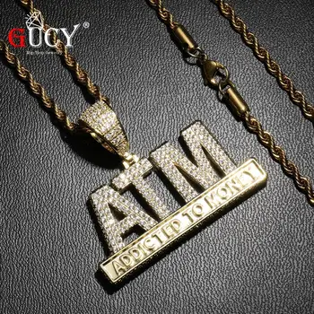

GUCY New Iced Out Cubic Zircon ATM Pendant&Necklace Gold Silver Color Personality Men's Hip Hop Jewelry For Gifts