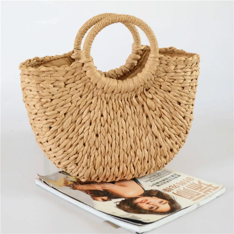 

New Straw Woven Holiday Bag Hand Woven Moon Bag Beach Handbags Handbag Fashion Casual Handbag Shoulder Bag