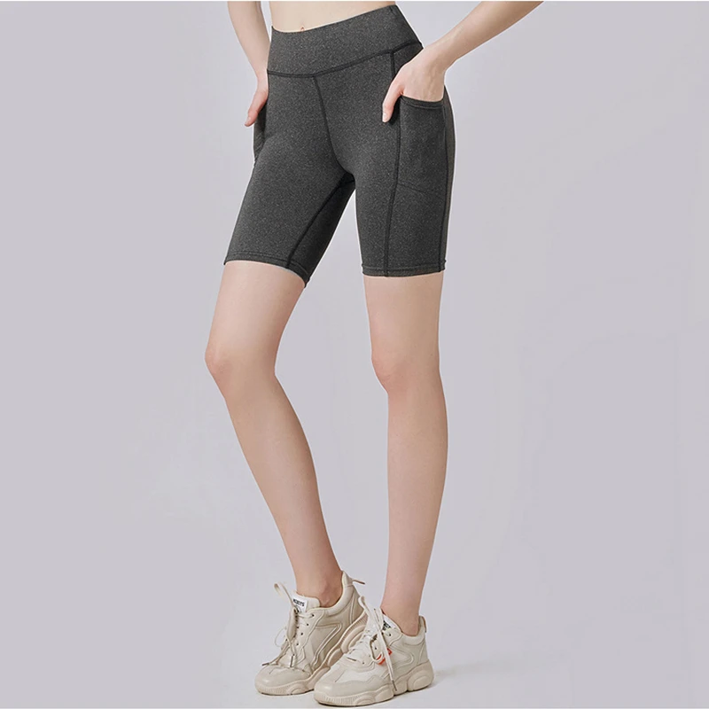 Women Sport Shorts Elastic Running Shorts Workout Gym Fitness Short Female Slim Yoga Shorts Pocket Beach Short High Waist Bottom