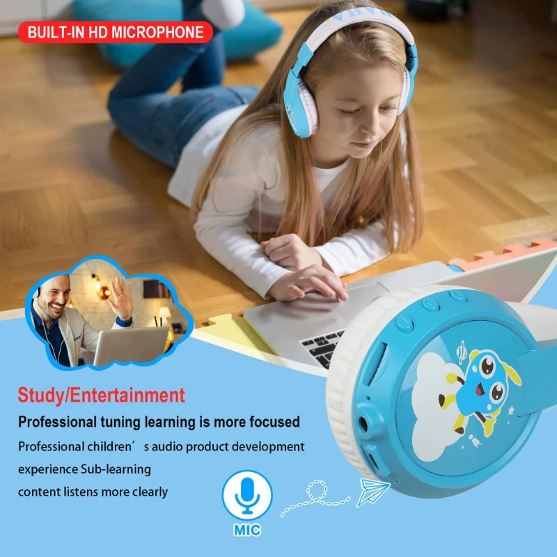 Stereo Wired and Bluetooth Music Headphone Built in Aux Microphone Kids Foldable TF Card Online Class