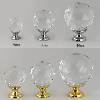 20 40MM Crystal Handle Single Hole Diamond Cabinet Pulls Silver Gold Kitchen Handles Furniture Glass Door Drawer Knobs