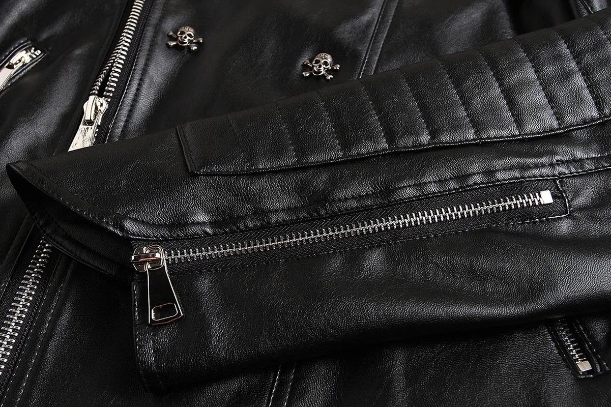Мужская кожаная мотоциклетная куртка в стиле панк тонкая Chaqueta De Cuero Para Hombre