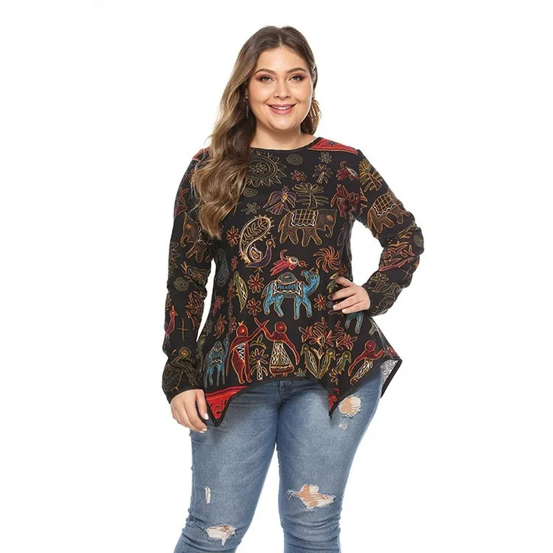 

Plus Size Vintage Shirts Women Casual Blouse Graphic Print Shirt womens tops and blouses Retro blusas mujer de moda 2019