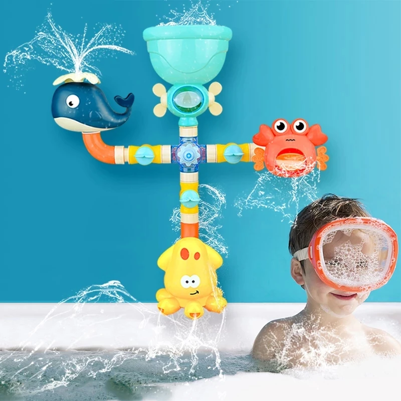 

Baby Bath Toy DIY Building Spray Water Sprinkler Toys Water Game Cartoon Cute Animal Bathroom Bathtub Summer Play for Kids