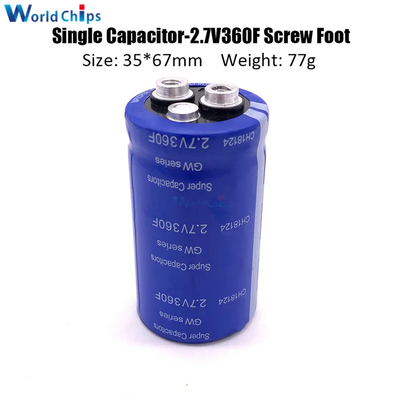 

2.7V 360F 35*67mm Super Farad Capacitor Screw Feet Super Capacitor for Car Rectifier Stereo Speaker Battery Balanced Voltage