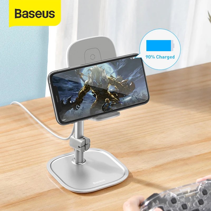 Baseus Telescopic Desktop Holder Stand With Wireless Charger For Universal Mobile Phone Tablet Holder Adjustable Angle Stand
