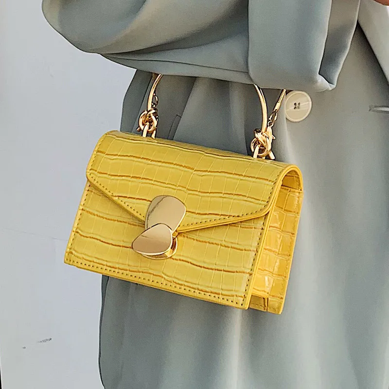 yellow S Женские сумки через плечо с каменным узором из искусственной кожи, мини-сумка через плечо с металлической ручкой, женские дорожные сумки - Цвет: yellow S