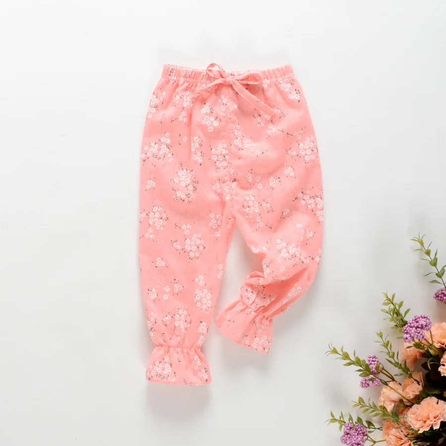 Модные противомоскитные штаны для детей лето г. стиль, корейский стиль, детские штаны для малышей хлопок, лен, с цветочным принтом