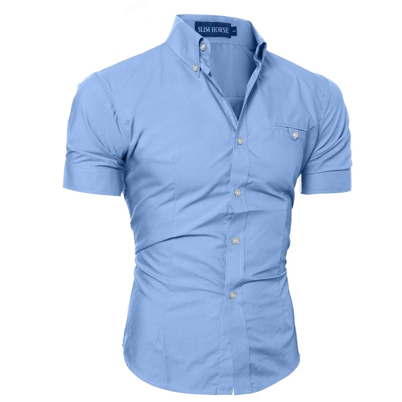 

2019 New Summer Solid Color Short Sleeve Men's Shirt Slim Fit Male Shirt Social Chemise Homme Mens Business Shirts