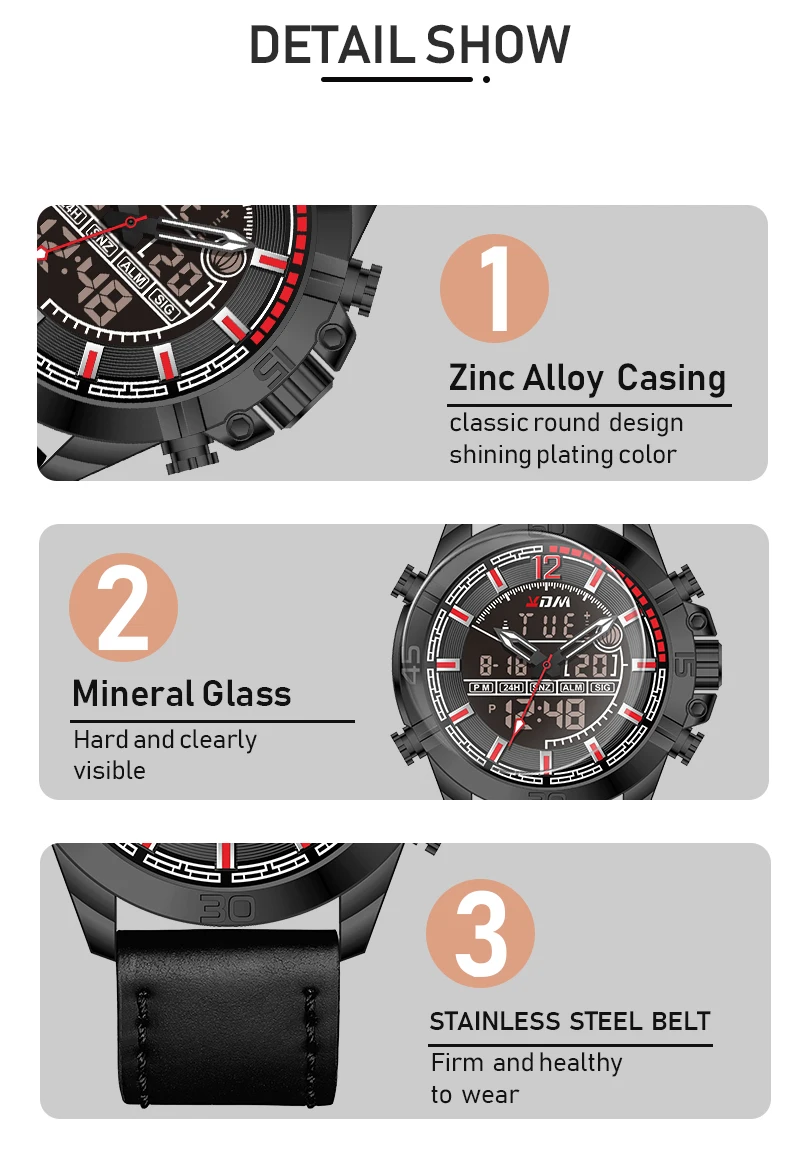KDM мужские часы с двойным цифровым кварцевым ЖК-дисплеем Waistwatch, спортивные модные повседневные водонепроницаемые часы Relojes Hombre