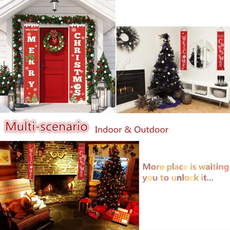 

Christmas Curtain Couplet Home Door Window Holiday Festive Decor Welcome Banner RT99