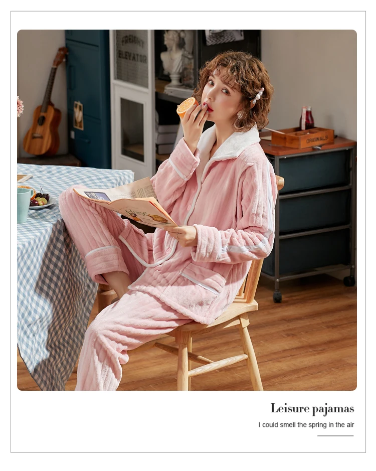 Одежда для беременных женщин; коллекция года; зимняя домашняя одежда в Корейском стиле для мам; Фланелевая Пижама для беременных; комплект пижам из плотного кораллового флиса; Пижама для кормящих детей