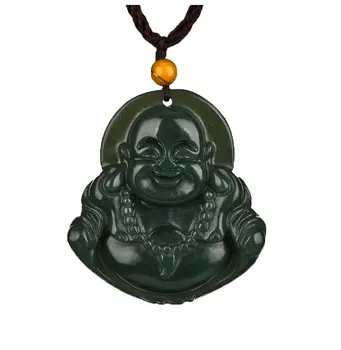 

LETSFUN Fine Jewelry Pure Natural Green Jade Lucky Happy Maitreya Buddha Necklaces Pendant St Free Shipping
