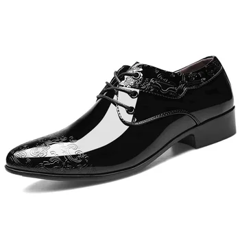

Black Men Business Dress Shoes Male Lace-Up Patent Leather Oxford Shoes Fashion Classic Luxury Mens Office Wedding Party Shoes