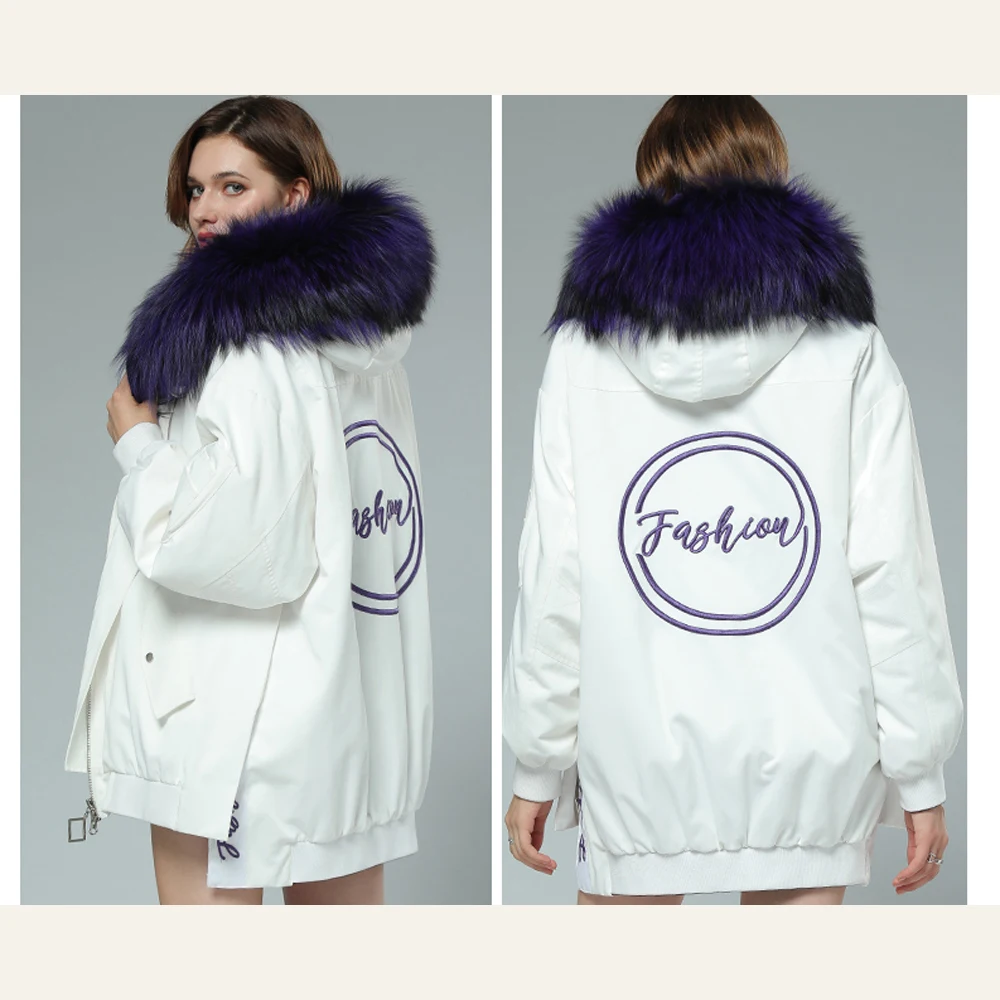 Matching Couple Clothes Loose Fur Parkas Women Hooded Raccoon Dog Fur Clothing Snow Rabbit Fur Jacket Natural Fur Outwear