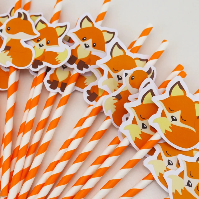 Woodland Animal fox Party Kids Birthday Party Boxes Bags Bottle Labels Cake  Topper Straws Glitter Centerpiece