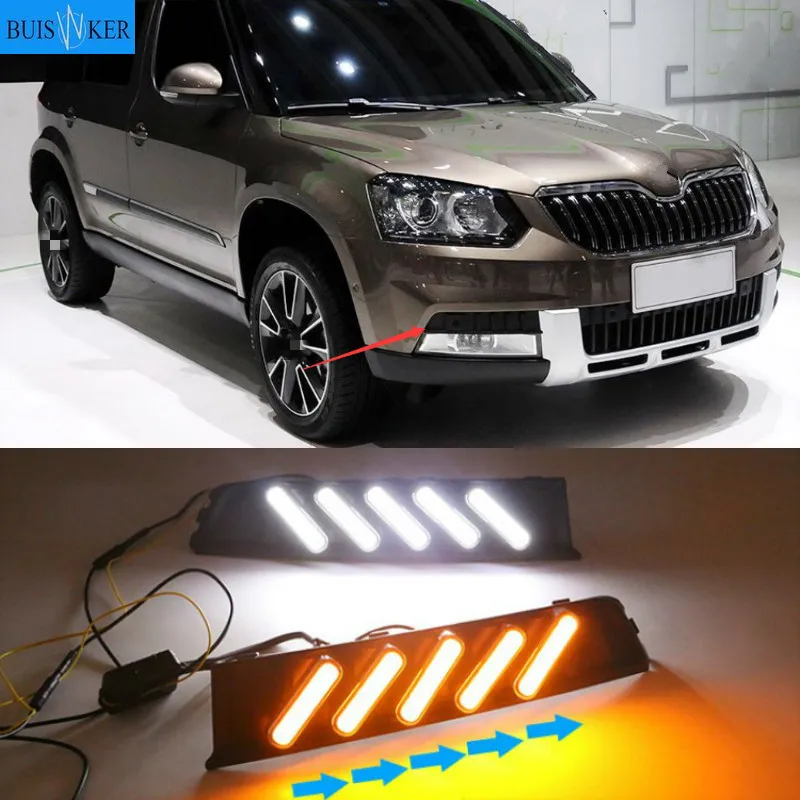 2Pcs For Skoda Yeti 20142017 LED Daytime Running Turning Signal Light