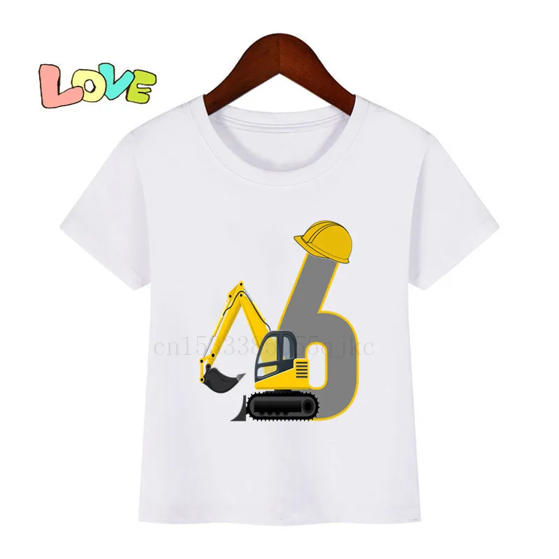 Baby Kids Cartoon Excavator Birthday Number Name Print T Shirt Children Birthday T-shirts Boy&Girl Funny Gift Tshirt Present