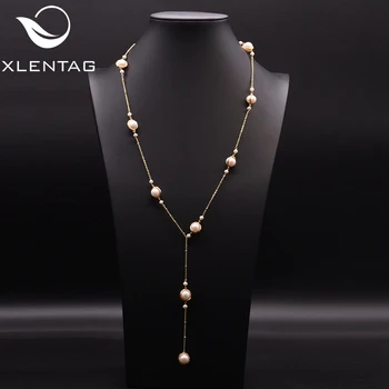 

Xlentag Natural White Freshwater Pearl Long Necklace Women Accessories Engagement Handmade Sweater Necklace Jewelry GN0172