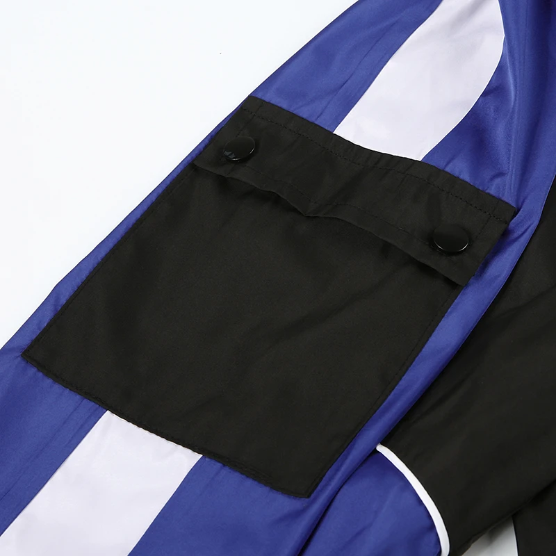 Waatfaak Лоскутные контрастные черные спортивные штаны Женские карго джоггеры боковые карманы синий уличная Высокая талия брюки шаровары