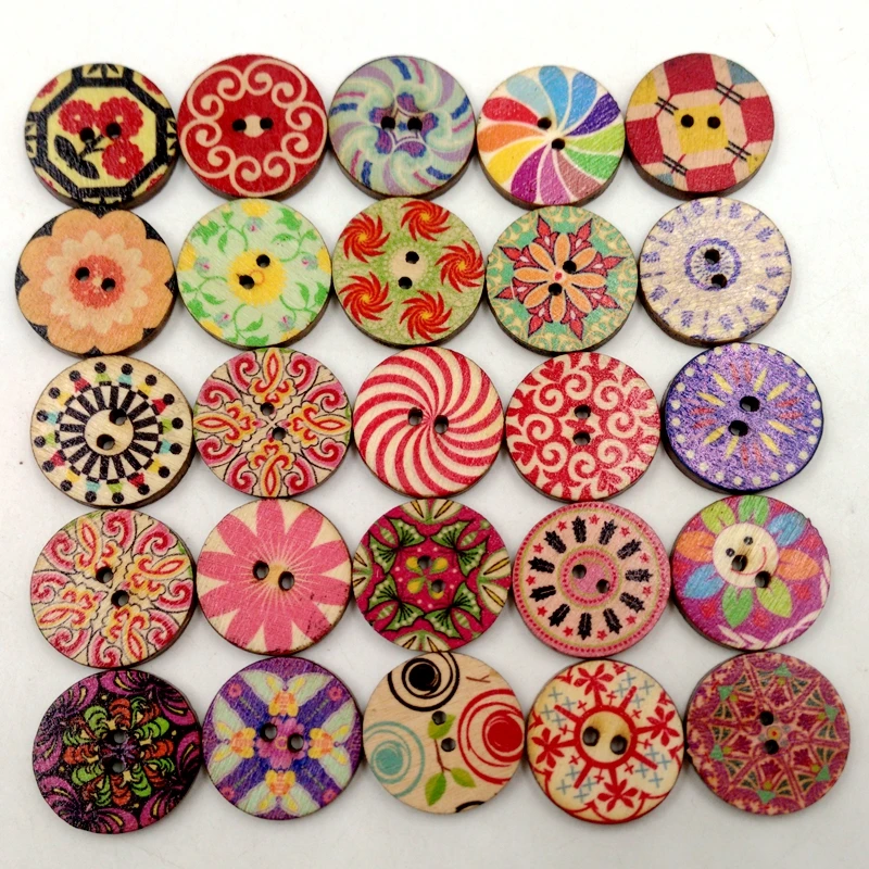 100 Pieces Assorted  Round Wooden Buttons 2 Holes Buttons for Sewing and Crafts 20mm