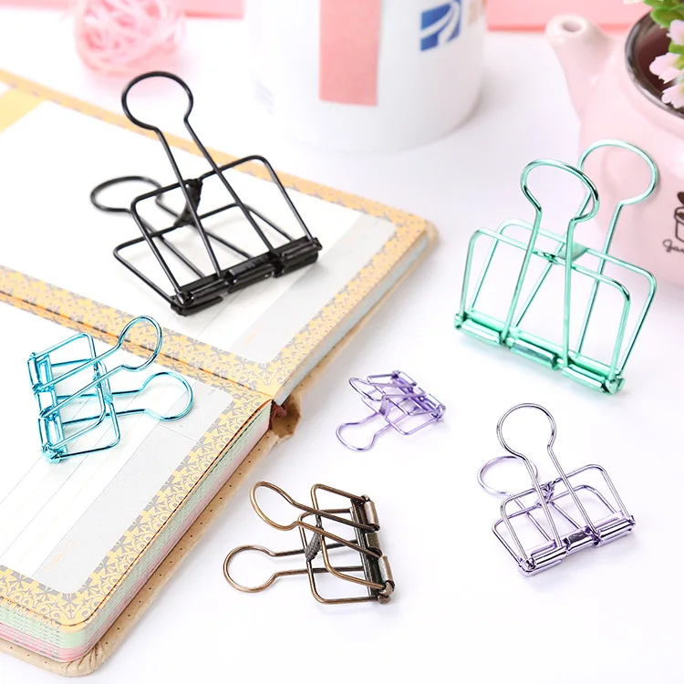 

Fashion Small Mini Colorful Hollow Metal Clip Folder Book Notes Binding Clip Long Clip Ins Student Stationery School Supplies