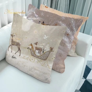 

Merry Xmas Cushion Cover Skin-friendly Pillow Cover Dust-proof Soft Pillowcase Snowfield Fox Deer Hare Decorative Pillows Case